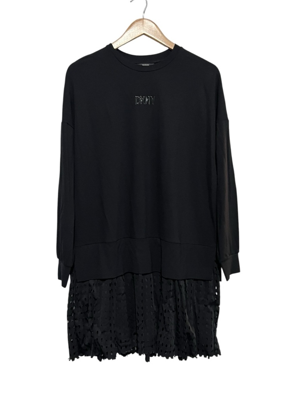 DKNY Girls Black Layered Sweatshirt Dress Cut Out Hem Size 16 Long Sleeves